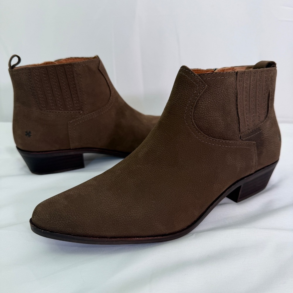 Lucky Brand Brown Textured Leather Western Ankle Booties Pointed Side Zip 10M